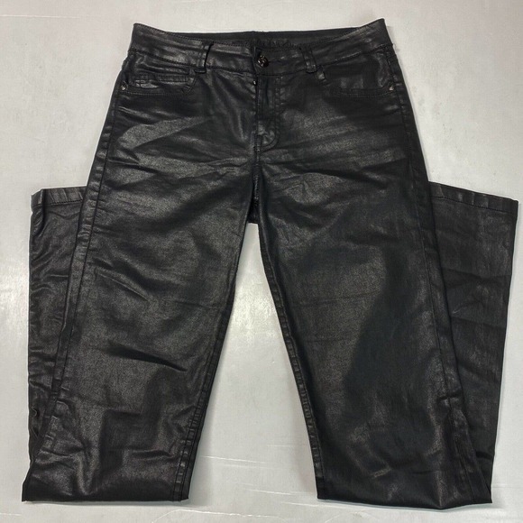Anne Fontaine Pants - Anne Fontaine Denim Black Wax Coated Pants Sz 38 (28"Waist) Straight Leg Moto